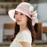 Women's Organza Flower Sun Hat Wide Brim Bucket Cap Wedding Church Dress Hat Fascinator Bridal Tea Party Hat