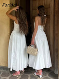Foridol Summer Spring White Cotton Women's Dress Backless Halter Midi Party Dresses Elegant Vinatge A-line Vestidos 2025 New In