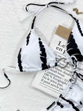 New Bikini Sexy Swimwear Swimsuit Women Rhinestones Rings Triangle Halter Backless Knotted Bikinis Set Bathing Suit Beach Bikini
