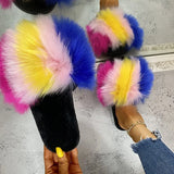 Mix Color Faux Fur Cotton Slippers for Women Open Toe Non Slip Plush Slippers Woman 2025 Lightweight Indoor Flats Slides Mujer