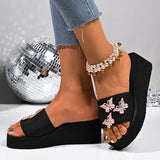 Pink Crystal Butterfly Platform Slippers Women 2026 Summer Slip On Wedge Sandals Woman Lightweight Thick Sole Casual Slides 42