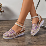 Hollow Fabric Roman Shoes Summer Travel Round Head Wedge Toe Fashion Sandals Comfortable Thick-sole Women's Shoes 2026