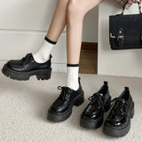 Retro Pu Leather Platform Oxford Shoes Women Japanese Style Thick Sole Black Student Shoes Woman Lace Up Thick Heel Pumps Female