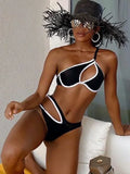Splicing One Shoulder High Cut Out Bikini Women Swimsuit Female Swimwear Two-pieces Bikini set Asymmetric Bathing Suit Swim Lady