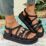 Women's Rhinestone  Platform Sandals Casual Cross Strap Summer Shoes Non-Slip Thick Sole Beach Footwear