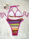 Retro Style 2026 Summer Women Knitted Swimsuit Sexy Backless Lace-up Swimwear Low Waist Femme Neck Bikini Set Beach Bathing Suit