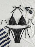 Sexy Purple Polka Dot Print Bikini Set Women Shell Pleate Push Up Bra Bandage Thong Swimsuit 2026 Summer Bathing Suit Swimwear