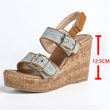 Summer Bohemian 2 Buckle Adjustable Straps Espadrille Wedge Sandals Women Leisure Roma Platform Beach Vacation High Heels Shoes