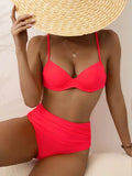 Push Up Bikinis 2026 Women High Waist Swimsuit Solid Strappy Swimwear Female Summer Beachwear Swimming Bathing Swim Suit