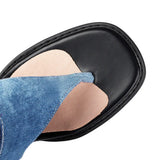 2025 Brand Plus Size 48 Trendy Denim Blue Gladiator Sandals Women Chic Black Chunky Heels  Fashion Comfy Walk Summer Boot Shoes