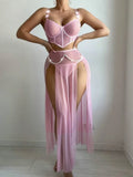 Women Sexy Lingerie Dress for Bow Knot Patchwork Mesh See-through Bra and Skirt Panties Set Underwear Erotic Lingerie