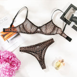 Leopard Printed See Through Bra and Panty Set Women Sexy Lingerie Ultra-thin Transparent Underwear Intimate Sleepwear