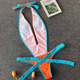 2025 Deep V Female Halter Swimwear One Piece Swimsuit Women Backless Monokini High Cut Wrap Around Bathing Suit Swim Bodysuit