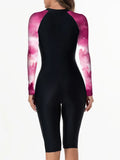 2026 Zipper Rushguard Long Sleeve Surfing Swimsuit Women One Piece Tie Dye Swimwear Female Bather Bathing Swimming Swim Suit XXL