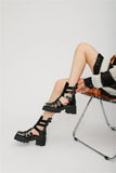 2025 Brand Fashion Women's Black Summer Gladiator Sandals Fashion Leisure Square Heels Casual Platform Shoes Big Size 43