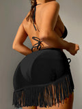3 Pieces Triangle String Bikini 2026 Women & Tassel Beach Skirt Swimwear Female Sexy Swimsuit Beachwear Bathing Swimming Suit