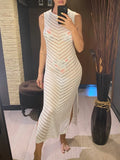 Hollow Out Sleeveless Crochet Knitted Tunic Beach Cover Up Cover-ups Mini Beach Dress Beach Wear Beachwear Female Women V6745