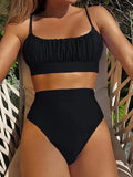 2025 Wrinkled Ruched High Waist Bikini Women Swimsuit Female Swimwear Two Pieces Bikini Set High Cut Bathing Suit Swim Beachwear