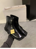 Designer Vintage Women Ankle Boots Fashion Square Toe Shoes Spring Autumn Flats Ladies Short Booties 2025