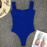 Ribbed Ruffled Frilled Trim Female Swimwear One Piece Swimsuit Women Monokini High Leg Cut Bathing Suit Swim Bodysuit Beach Wear