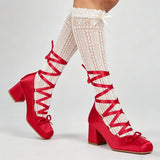 2026 Plus Size 43 Retro Red Lolita Ankle Wrap Pumps Sweet 5cm Med Square Heels Gothic Cosplay Ballet Mary Janes Shoes Women