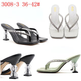 2025 Summer Flip Flops Crystal Slides Women 8cm High Heels Mules Crystal Glitter Block Low Heels Slippers Glitter Platform Shoes