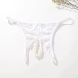 Hot Sexy Mesh Hollow Female Lingerie Transparent Crotchless Women Lace Open Crotch Beading Panties Underwear Erotic Costume