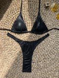 DEKA Luxury Diamond Back Thong Bikini Shiny Black Snakeskin Print Bikini Set Swimwear Women Swimsuit Beach Push Up Bathing Suit
