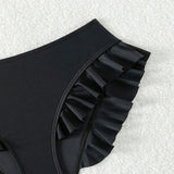 Women Swimming Trunks High-Waisted Ruffle Trim Bikini Bottoms with Tummy Control Quick-Drying Swimwear Beachwear