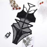 Toucheart Erotic Halter Bodysuit Large Mesh Splicing Andheavy Craftsmanship Women Hollow Seductive Intimate Hot Private Bodysuit