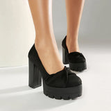 Plus Size Cross Soft PU Upper Platform Ultra Coarse Heel Shallow Breathable High Heels Office Women's Shoes