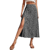 Harajuku Floral Print Long Skirt Vintage High Rise Straight Midi Skirts For Women Summer Skinny Bohemian Split Beach Skirts Y2k