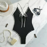 5 Colors V Neck Ribbed Cross Back One Piece Swimsuit Women Swimwear Female High Leg Cut Monokini  Bather Bathing Suit Swim V6278
