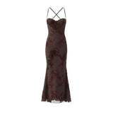 Sexy Backless Cross-cutout Strap Dress For Women Heavy-duty Fishbone Steel Support Slim-fit Jacquard Gown Fishtail Long CAUP