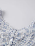 Women Summer Tops and Blouse Short Sleeve Square Neck Button Down Shirts Y2K Retro Casual Daily Streetwear