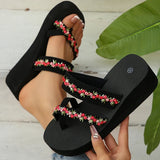 2025 Thick Bottom Clip Toe Slippers for Women Fashion Floral Fabric Wedge Sandals Woman Summer Eva Wear-Resistant Slides Female