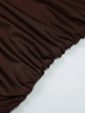 FDYOUI Woman Clothes Diagonal Collar Ruched Brown Long Dresses 2026 Summer Lady Chic One Shoulder Sleeveless Tunics Party Dress