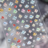 5D Deep Sea Fish Nail Art Stickers Shimmery Bubble Colorful Marine Life Nail Decals Summer Ocean Self Adhesive Manicure Decal
