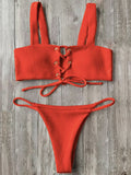 2025 Micro Bikinis Ribbed Bikini Set Women Sexy Swimsuit Mujer Bandeau Bikinis Lace Up Stylish Bathing Suit Wide Straps Swimwear