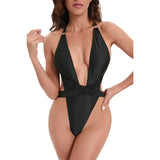 New Sexy One Piece Swimsuit Swimwear Women Black Deep V-neck Bandage Cross Backless Beachwear Bathing Suit Banadores Mujer 2026