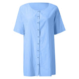 Cotton Linen Breathable And Comfortable Mid Length Oversized Button Down Half Sleeve O-neck Cardigan Casual Beach Suncreen Top