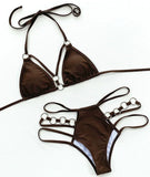 2025 Sexy Halter Strappy Metal Rings Bikini Women Swimwear Female Swimsuit Two-pieces Bikini set High Cut Bathing Suit Swim Lady