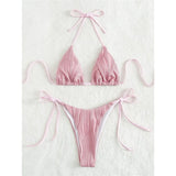 Sexy Wrinkled Halter Brazilian Bikini Female Swimsuit Women Swimwear Two-Pieces Bikini Set Bather Bathing Suit Swim Lady V4101