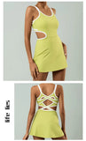 Tennis Dress Women Sleeveless Push Up Padded Sport Dresses Training Running Fitness Hollow Out Backless Slim Badminton Suit