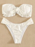 Ruffled Frill Knotted Bandeau Bikini Women Swimwear Female Swimsuit Two-pieces Bikini Set Strapless Bathing Suit Swim Beach Wear
