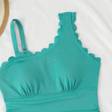 2026 Sexy Ruffle Swimsuit Women One Piece Solid Swimwear Female Bathers Bathing Swimming Swim Suit Beachwear XXL