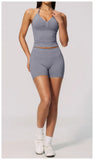 2pcs Seamless Lycra Sports Yoga Sets Women's Hanging Neck Tank Top High Elasticity Hip Lifting Shorts Workout Outfits Tracksuit