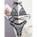 New Bling Sequins Halter Metal Chains Bikini Women Swimwear Female Swimsuit Two-Pieces Bikini Set Bather Bathing Suit Swim V4865