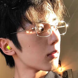 Men Y2K Harajuku Small Square Frame Glasses Women Retro Metal Eyeglasses Clear Reading Spectacle Blue Light Blocking Eyewear