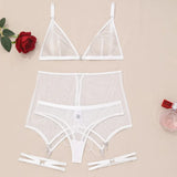 Toucheart Sexy Lingerie for Women Solid Color Mesh See-through Women's Plunge Underwear Suit Sexy Garters Lingerie 4-piece Set
